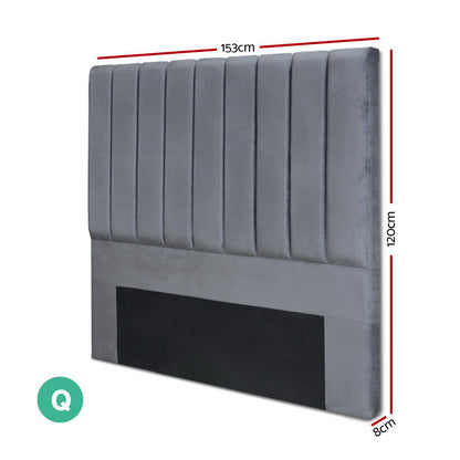 Artiss VELA Bed Head Headboard Queen Size Bedhead Velvet Grey-Furniture &gt; Bedroom - Peroz Australia - Image - 2