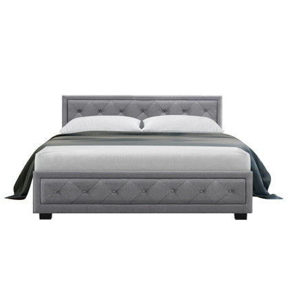 Artiss Tiyo Bed Frame Fabric Gas Lift Storage - Grey Double-Furniture &gt; Bedroom - Peroz Australia - Image - 4