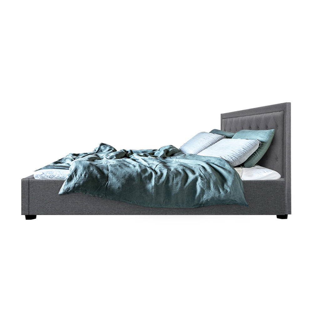 Artiss Tiyo Bed Frame Fabric Gas Lift Storage - Grey Double-Furniture &gt; Bedroom - Peroz Australia - Image - 5