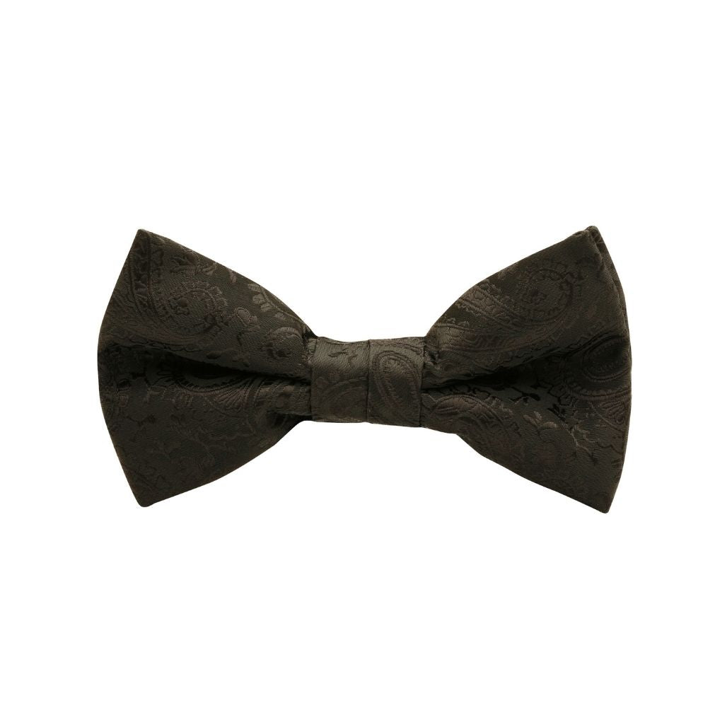 BOW TIE + POCKET SQUARE SET. Paisley. Black/White. Supplied with a white pocket square.-Bow Ties-PEROZ Accessories