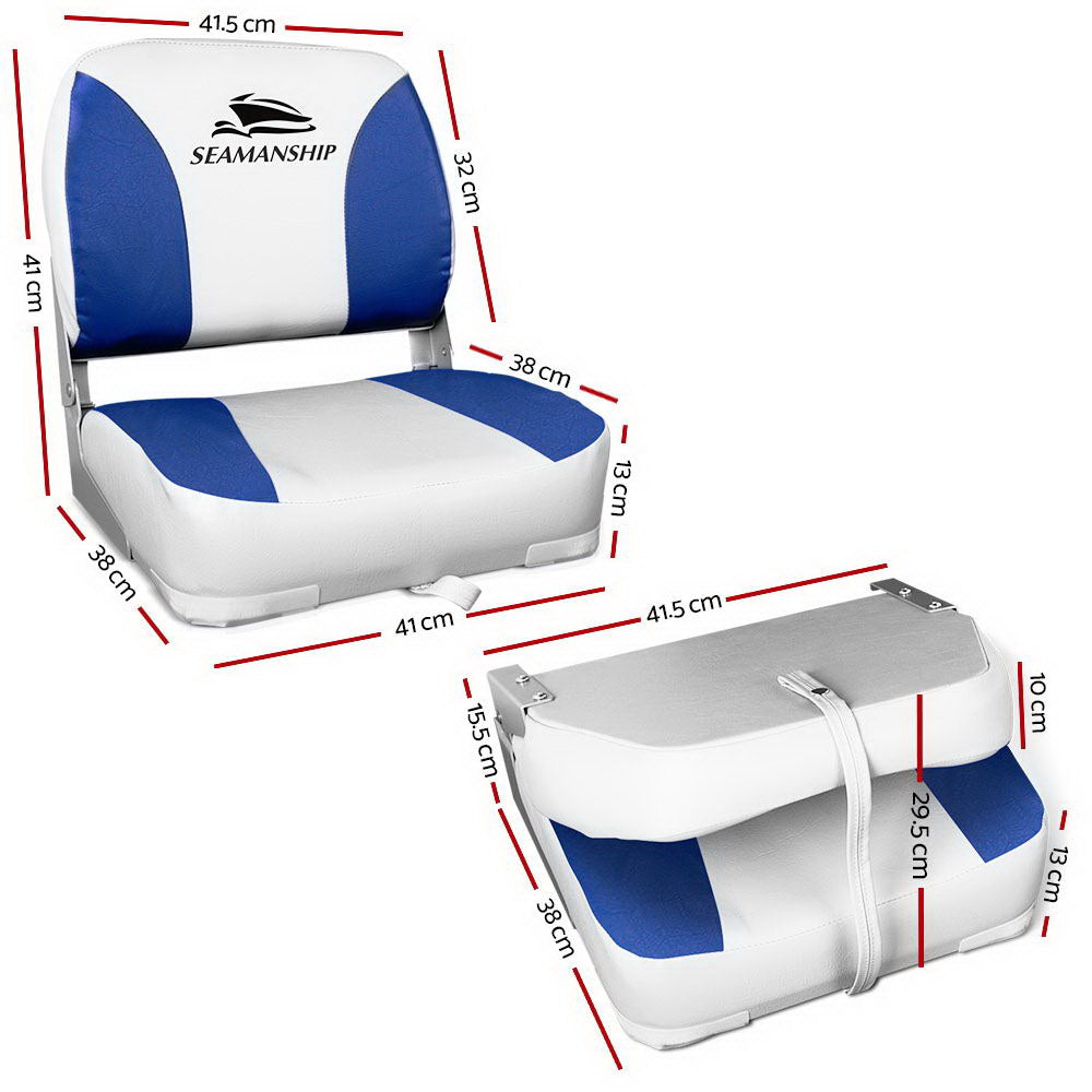 Seamanship Set of 2 Folding Swivel Boat Seats - White &amp; Blue-Outdoor &gt; Boating-PEROZ Accessories