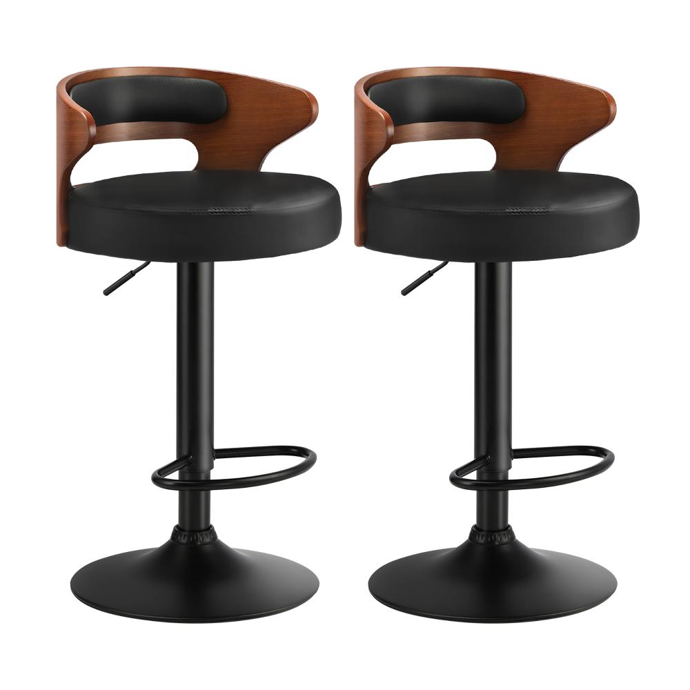 Oikiture 2x Bar Stools Kitchen Gas Lift Swivel Chairs Stool Wooden Barstool Black-Bar Stool-PEROZ Accessories