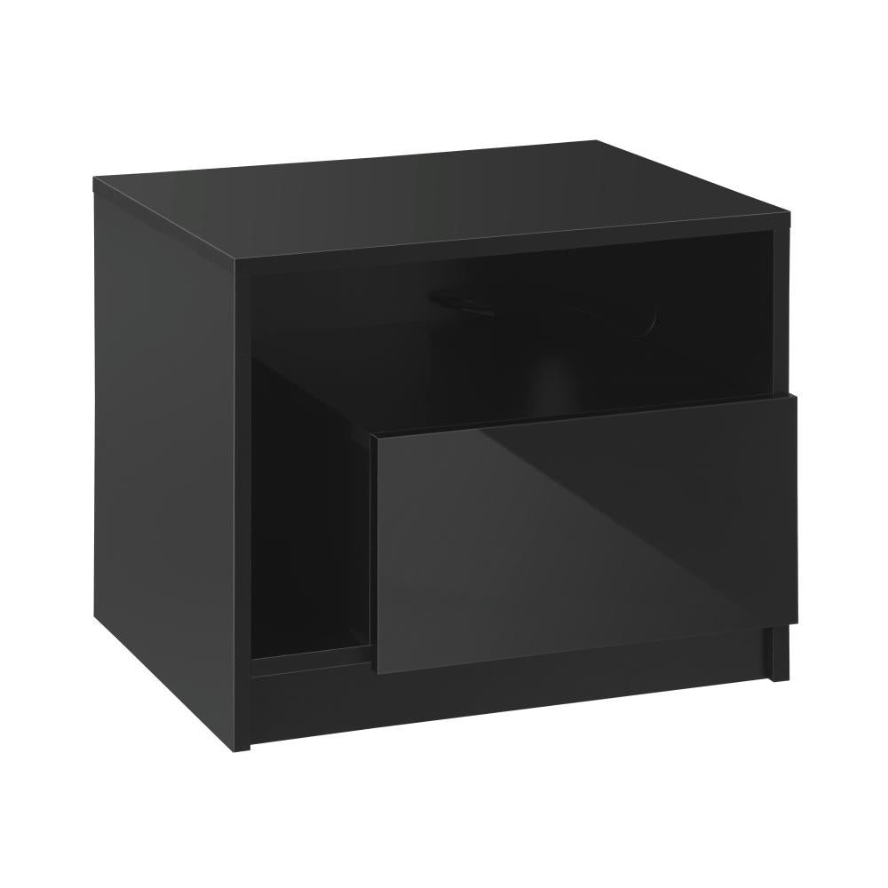 Shop Oikiture Bedside Tables RGB LED Side Table Drawers High Gloss Nightstand Black  | PEROZ Australia