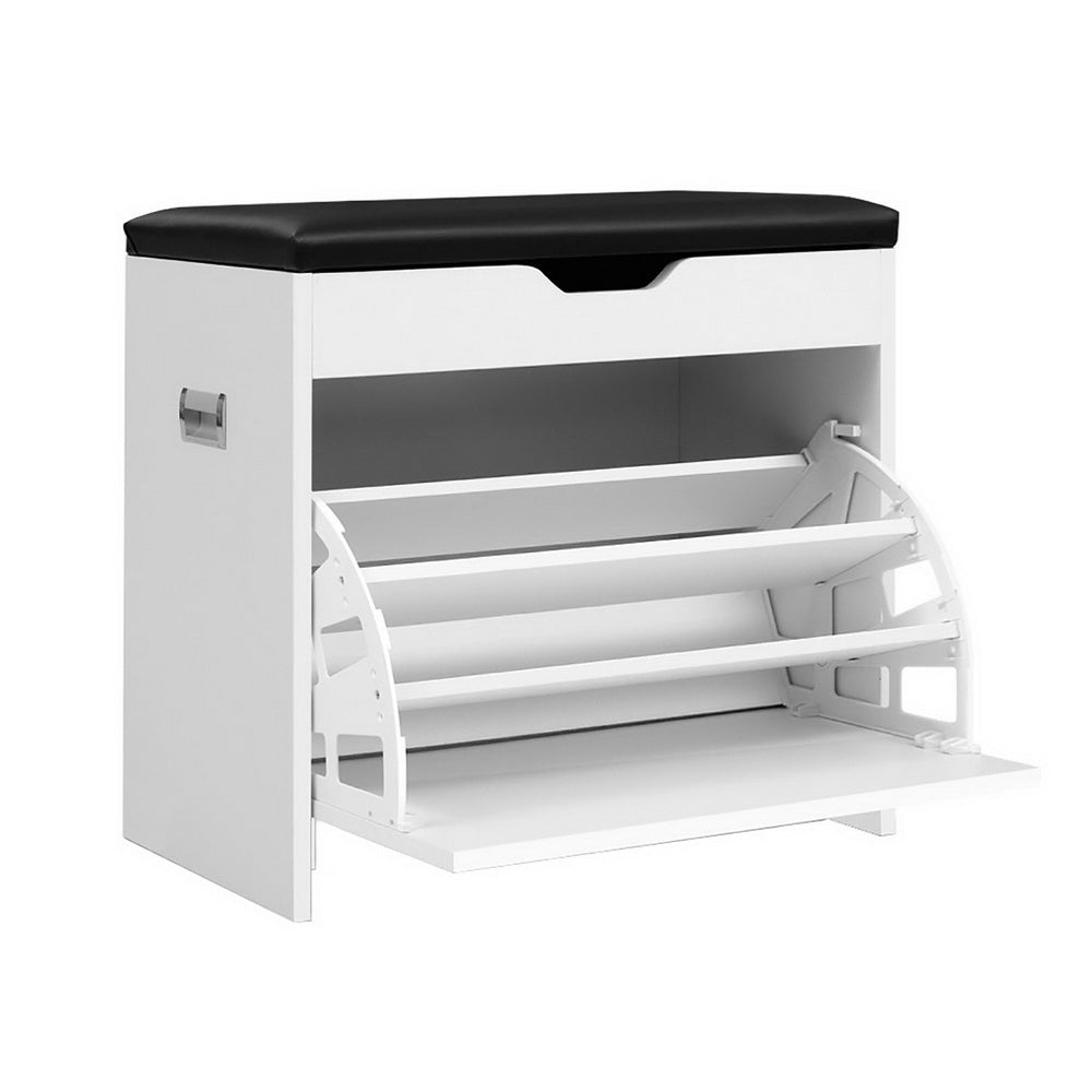 Artiss Shoe Cabinet Bench Shoes Organiser Storage Rack Cupboard White 15 Pairs-Furniture &gt; Living Room - Peroz Australia - Image - 2