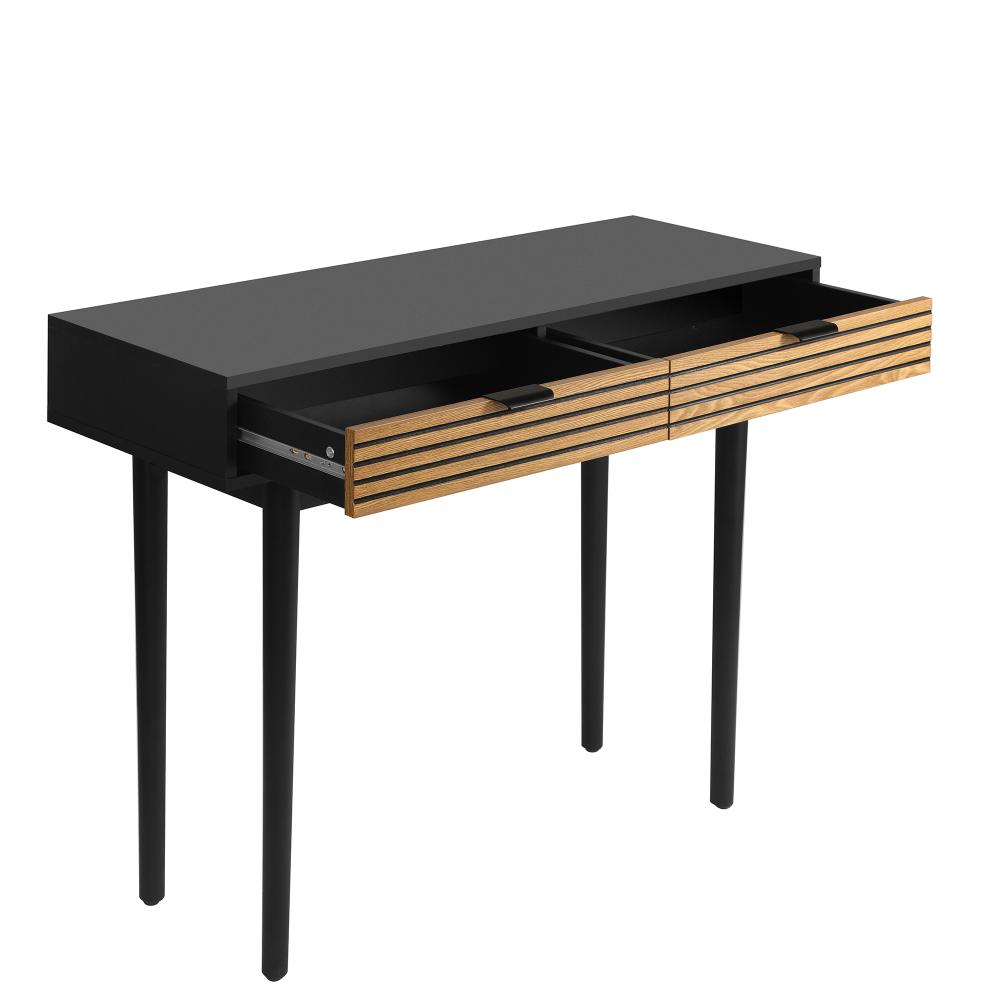 Oikiture Console Table, 100cm Entry Hallway Side Table with 2 Storage Drawer Display Desk Black