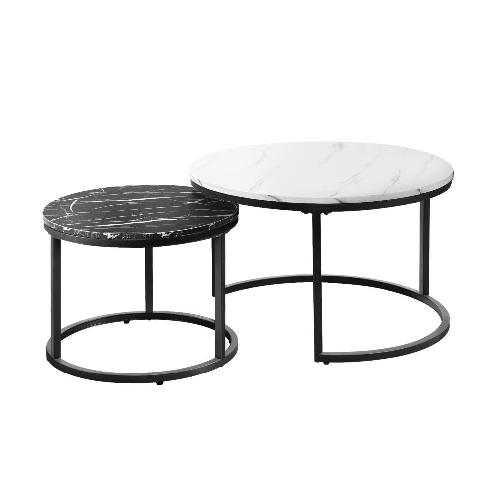 Shop Oikiture Set of 2 Coffee Table Round Nesting Side End Table White &amp; Black  | PEROZ Australia