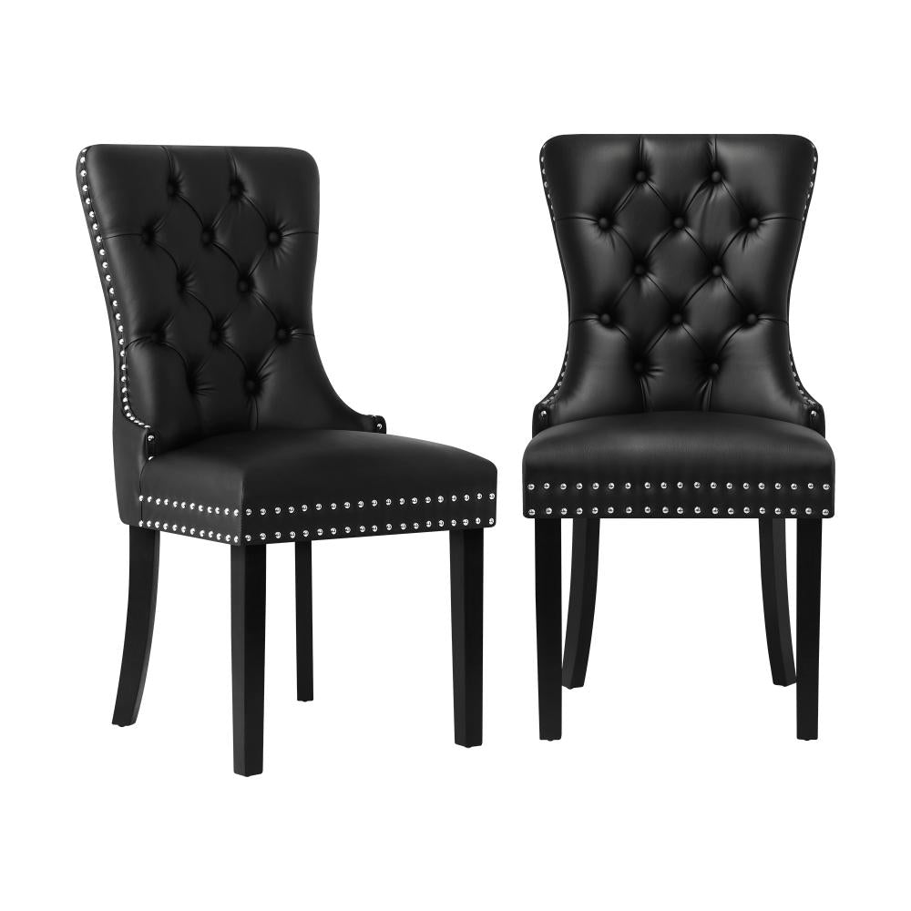 Oikiture Velert Dining Chair with Wooden Frame and French Tufted X2 Black-Dining Chair-PEROZ Accessories