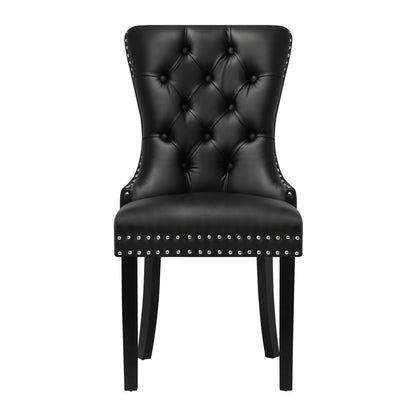 Oikiture Velert Dining Chair with Wooden Frame and French Tufted X2 Black-Dining Chair-PEROZ Accessories