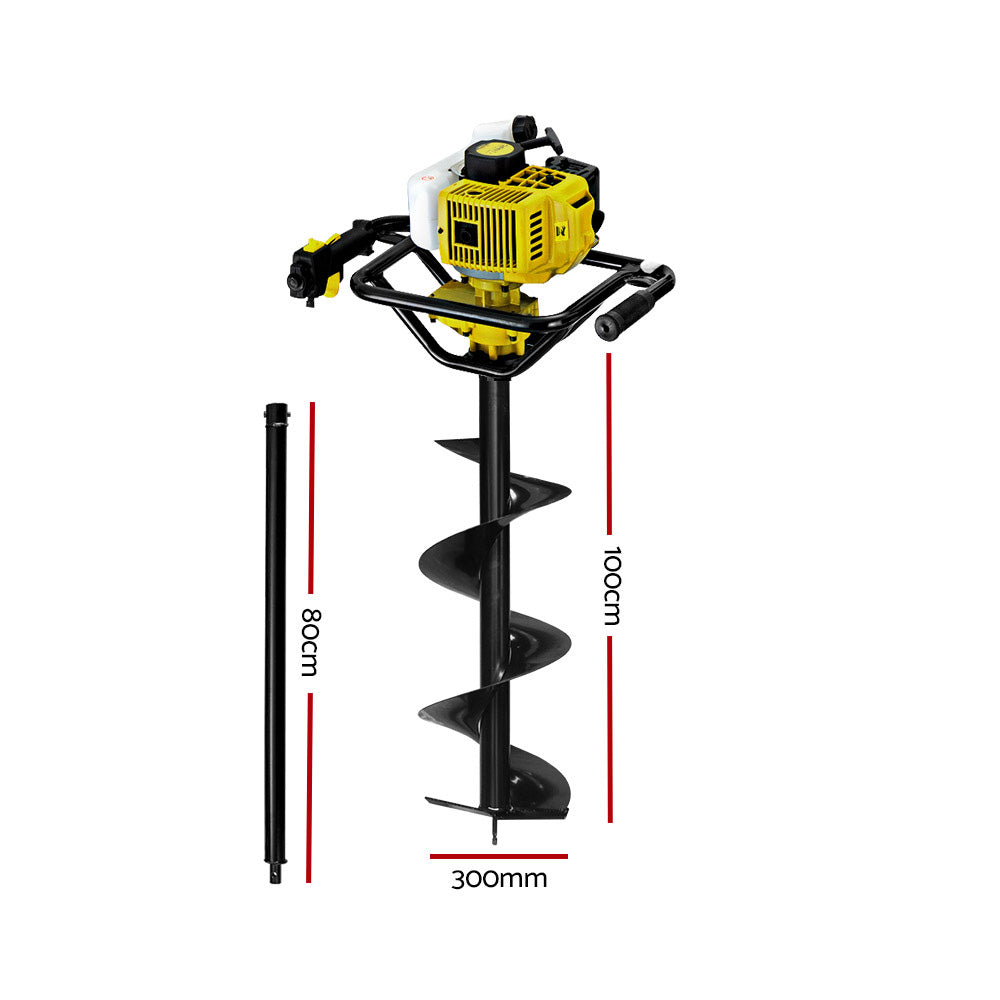 Giantz 92CC Post Hole Digger Petrol Auger Drill Borer Fence Earth Power 300mm-Tools &gt; Industrial Tools-PEROZ Accessories