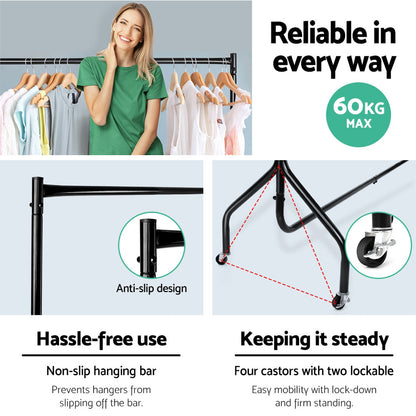 Artiss 6FT Clothes Racks Metal Garment Display Rolling Rail Hanger Airer Stand Portable-Furniture &gt; Bedroom - Peroz Australia - Image - 5