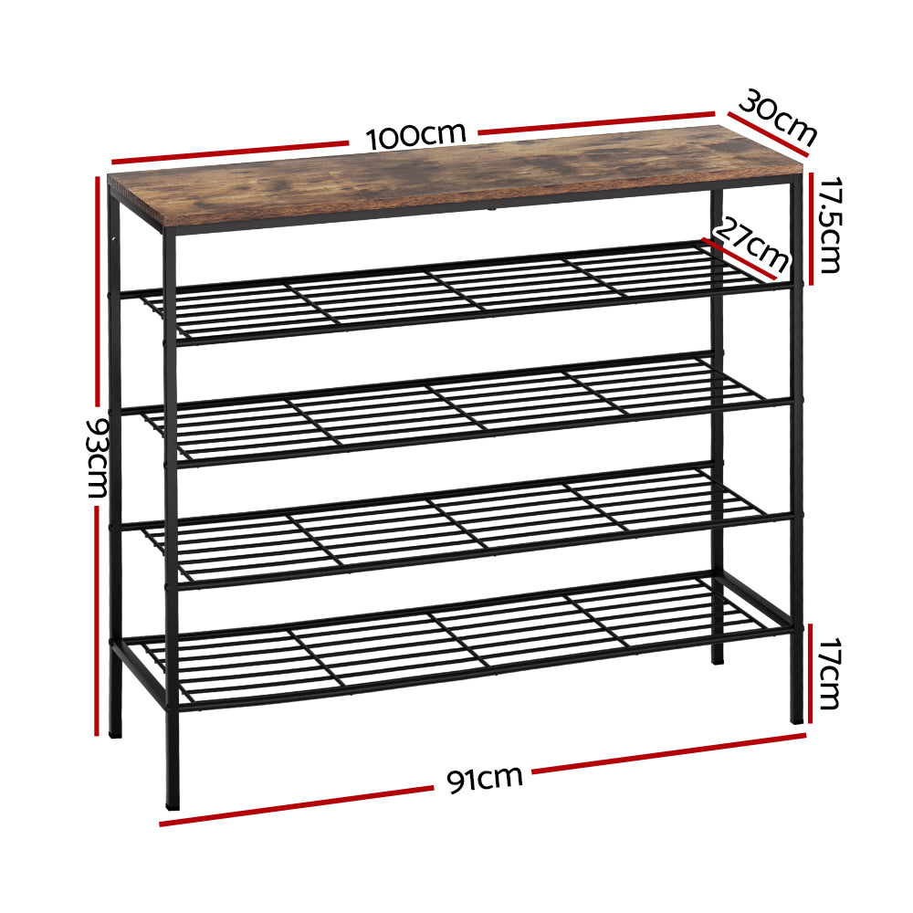 Artiss Shoe Rack 25 Pairs 5-tier Shoe Storage Organiser Shelf Metal frame Walnut-Furniture &gt; Bedroom-PEROZ Accessories