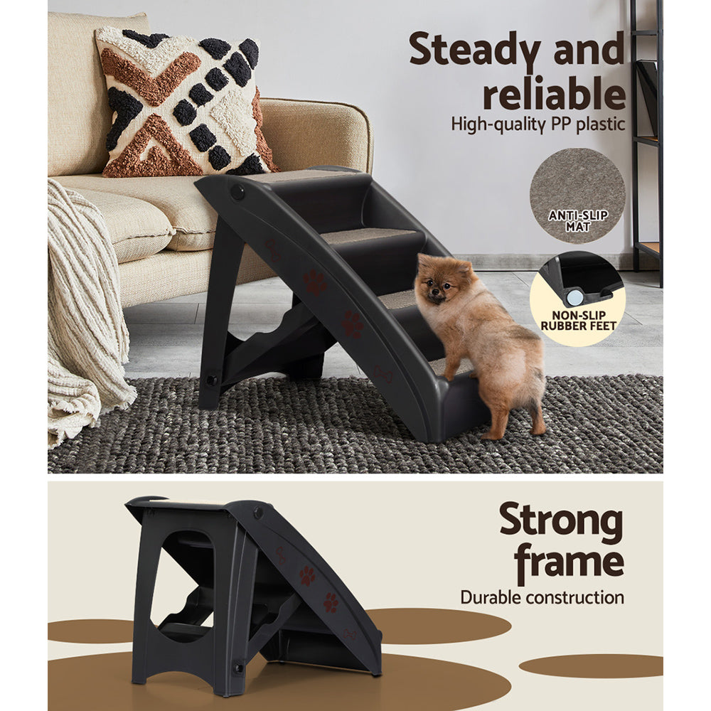 i.Pet Dog Ramp Steps For Bed Sofa Car Pet Stairs Ladder Portable Foldable Black-Pet Care &gt; Dog Supplies-PEROZ Accessories