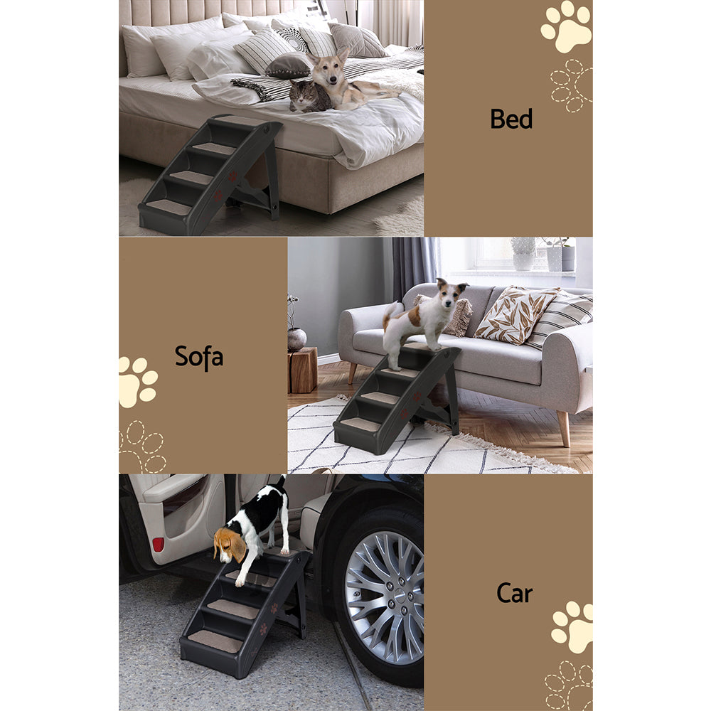 i.Pet Dog Ramp Steps For Bed Sofa Car Pet Stairs Ladder Portable Foldable Black-Pet Care &gt; Dog Supplies-PEROZ Accessories