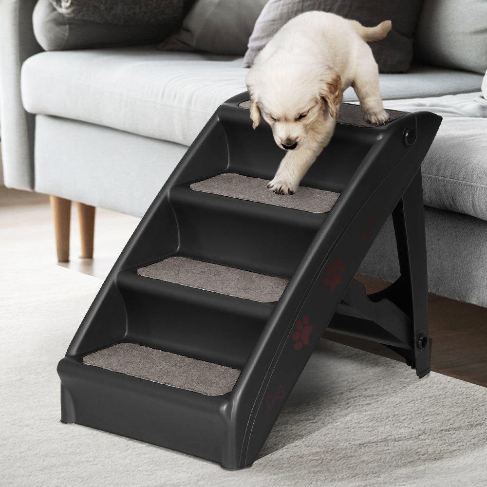 i.Pet Dog Ramp Steps For Bed Sofa Car Pet Stairs Ladder Portable Foldable Black-Pet Care &gt; Dog Supplies-PEROZ Accessories