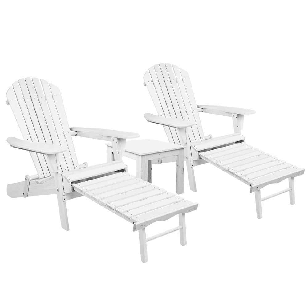 Gardeon 3 Piece Outdoor Adirondack Lounge Beach Chair Set - White-Furniture &gt; Outdoor-PEROZ Accessories