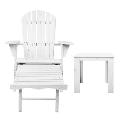 Gardeon 3 Piece Outdoor Adirondack Lounge Beach Chair Set - White-Furniture &gt; Outdoor-PEROZ Accessories