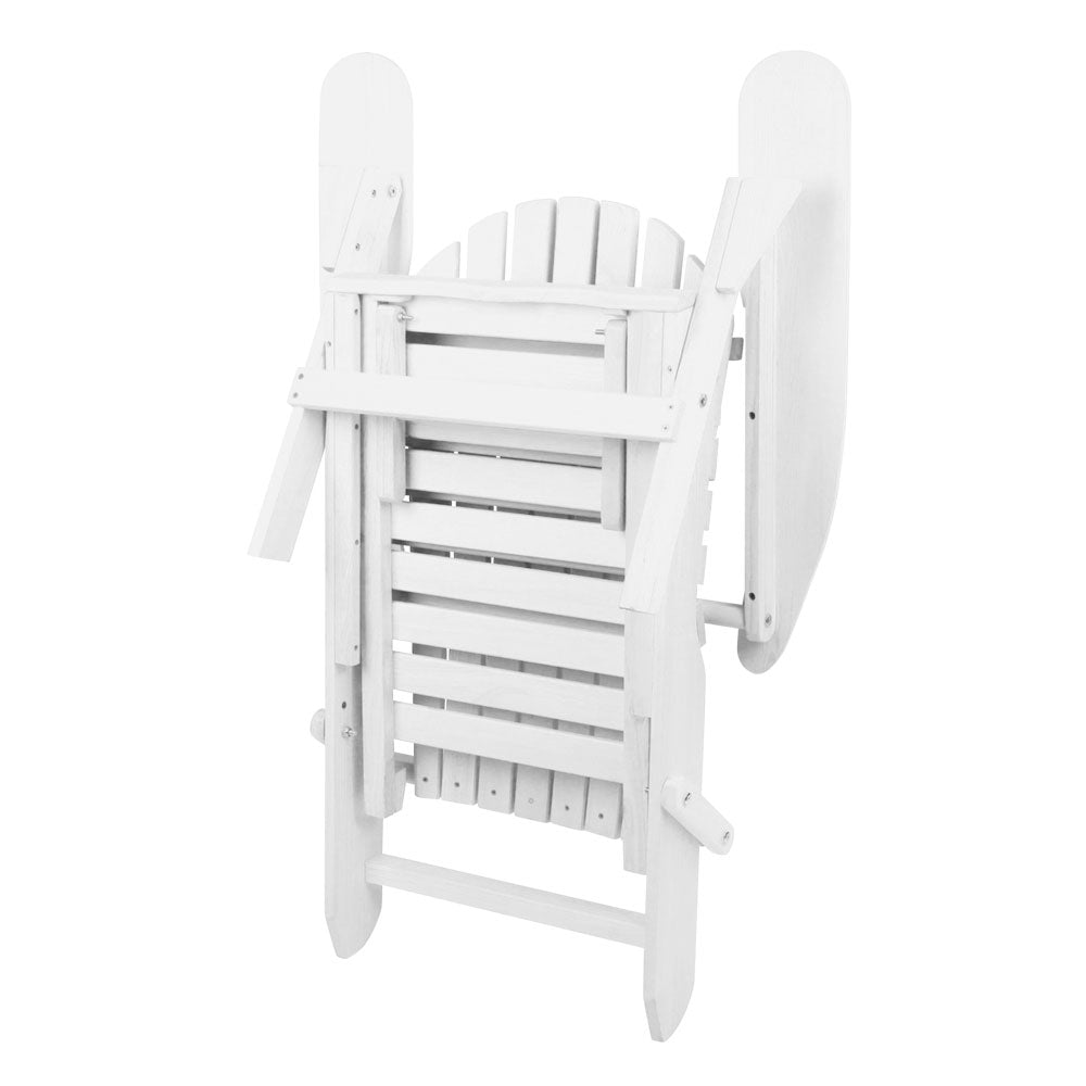 Gardeon 3 Piece Outdoor Adirondack Lounge Beach Chair Set - White-Furniture &gt; Outdoor-PEROZ Accessories