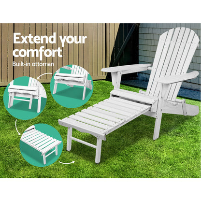 Gardeon 3 Piece Outdoor Adirondack Lounge Beach Chair Set - White-Furniture &gt; Outdoor-PEROZ Accessories