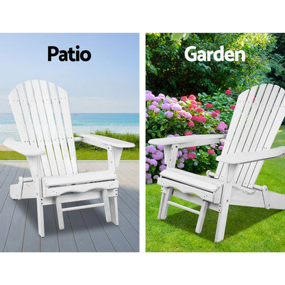 Gardeon 3 Piece Outdoor Adirondack Lounge Beach Chair Set - White-Furniture &gt; Outdoor-PEROZ Accessories