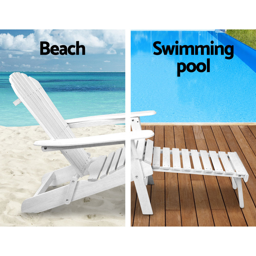 Gardeon 3 Piece Outdoor Adirondack Lounge Beach Chair Set - White-Furniture &gt; Outdoor-PEROZ Accessories