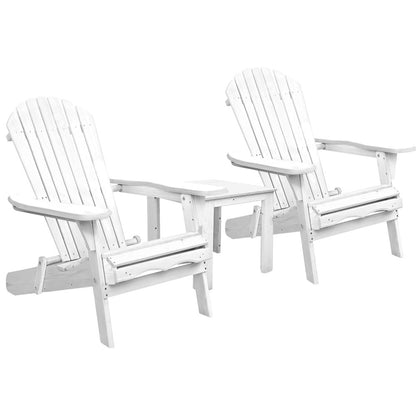 Gardeon 3 Piece Outdoor Adirondack Beach Chair and Table Set - White-Furniture &gt; Outdoor-PEROZ Accessories