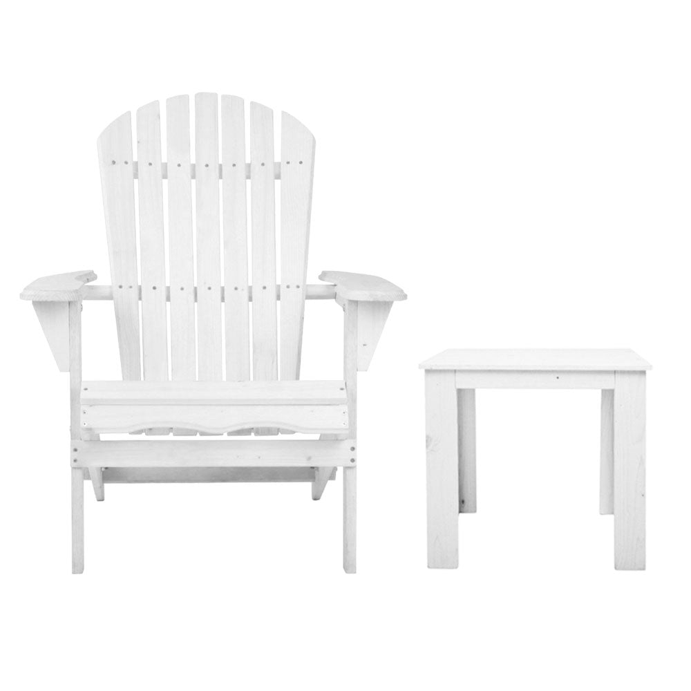 Gardeon 3 Piece Outdoor Adirondack Beach Chair and Table Set - White-Furniture &gt; Outdoor-PEROZ Accessories