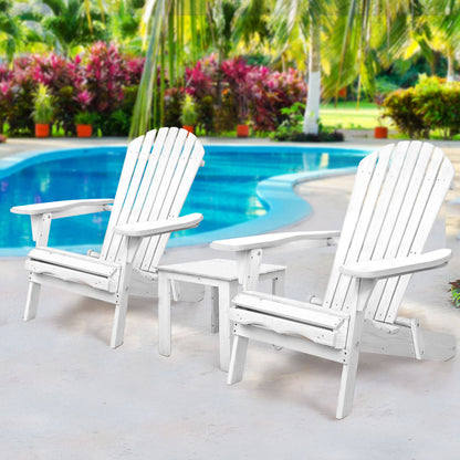 Gardeon 3 Piece Outdoor Adirondack Beach Chair and Table Set - White-Furniture &gt; Outdoor-PEROZ Accessories