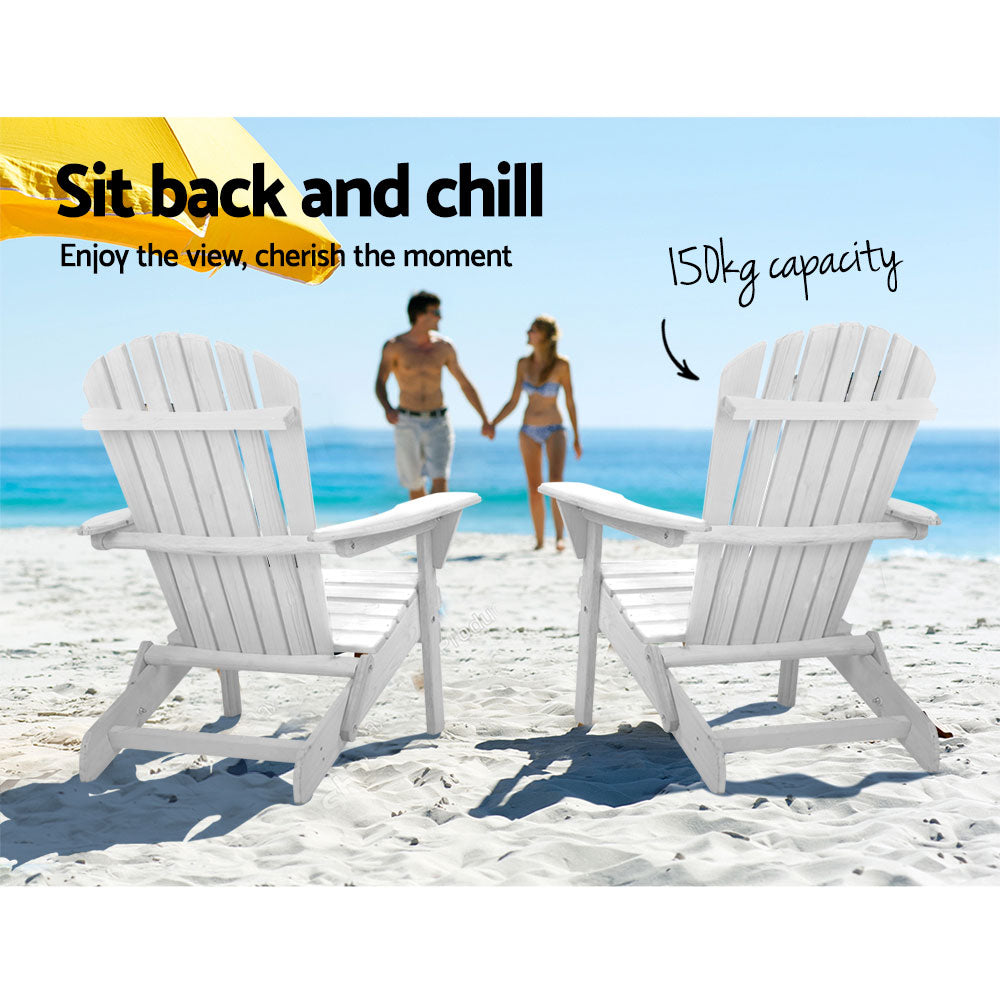 Gardeon 3 Piece Outdoor Adirondack Beach Chair and Table Set - White-Furniture &gt; Outdoor-PEROZ Accessories