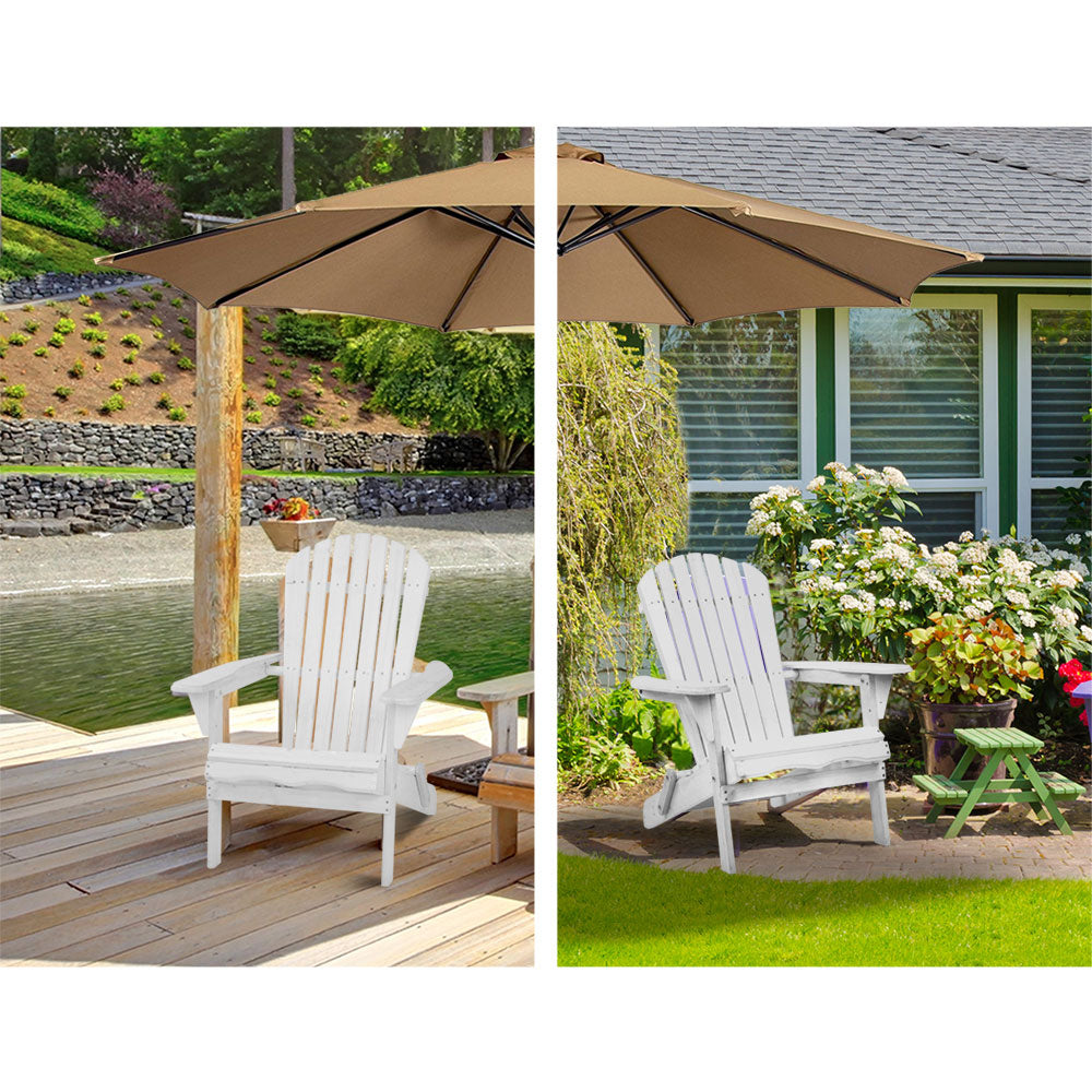 Gardeon 3 Piece Outdoor Adirondack Beach Chair and Table Set - White-Furniture &gt; Outdoor-PEROZ Accessories