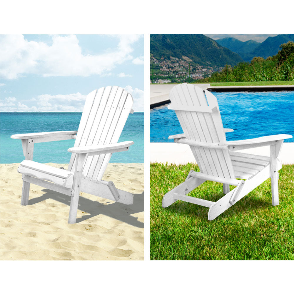 Gardeon 3 Piece Outdoor Adirondack Beach Chair and Table Set - White-Furniture &gt; Outdoor-PEROZ Accessories