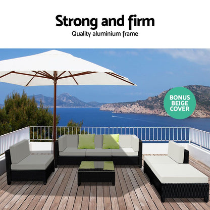 Gardeon 7PC Sofa Set Outdoor Furniture Lounge Setting Wicker Couches Garden Patio Pool-Furniture &gt; Outdoor-PEROZ Accessories