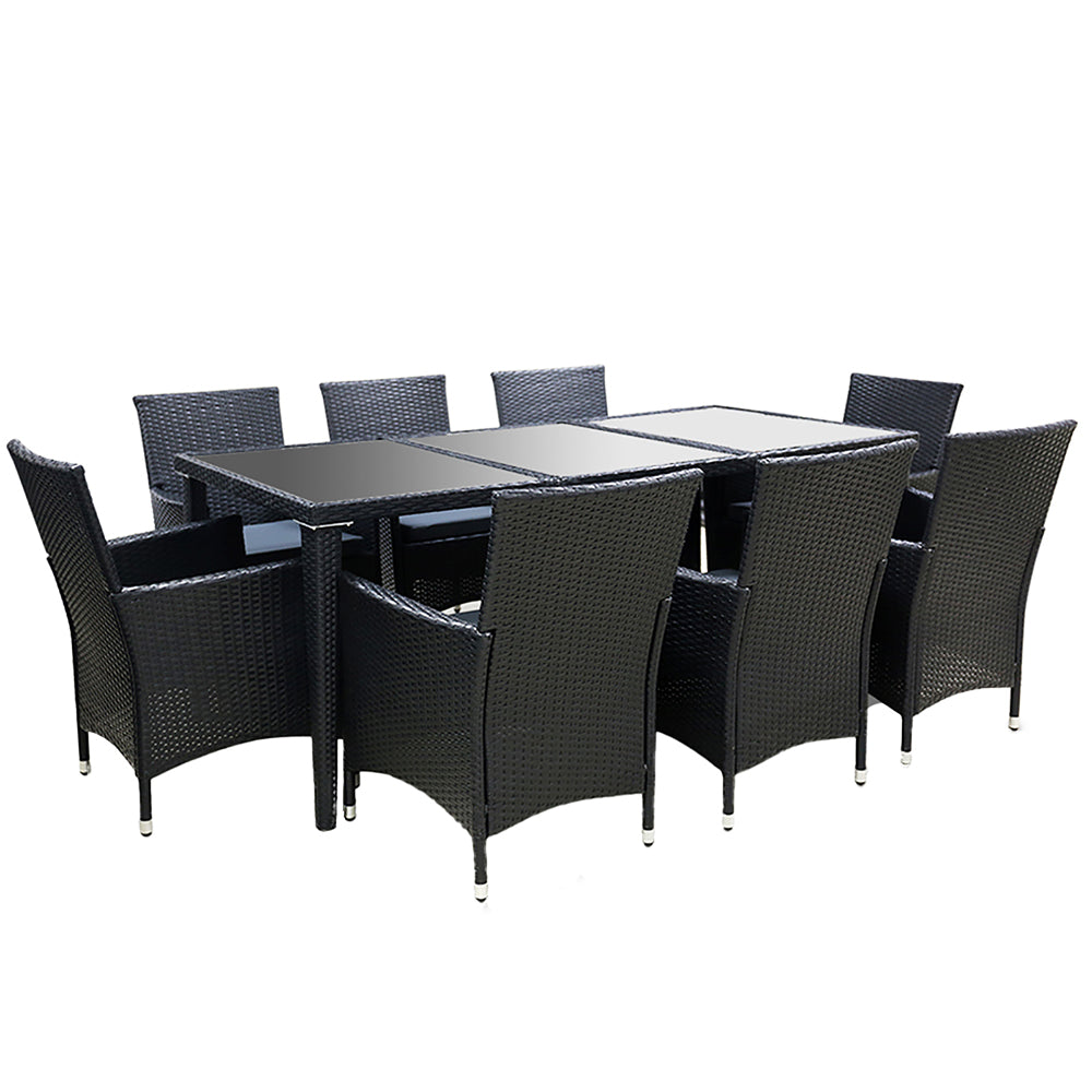 Gardeon 9 Piece Outdoor Dining Set - Black-Furniture &gt; Outdoor-PEROZ Accessories