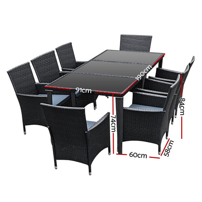 Gardeon 9 Piece Outdoor Dining Set - Black-Furniture &gt; Outdoor-PEROZ Accessories