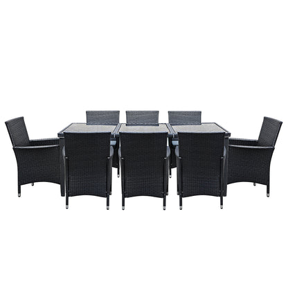 Gardeon 9 Piece Outdoor Dining Set - Black-Furniture &gt; Outdoor-PEROZ Accessories