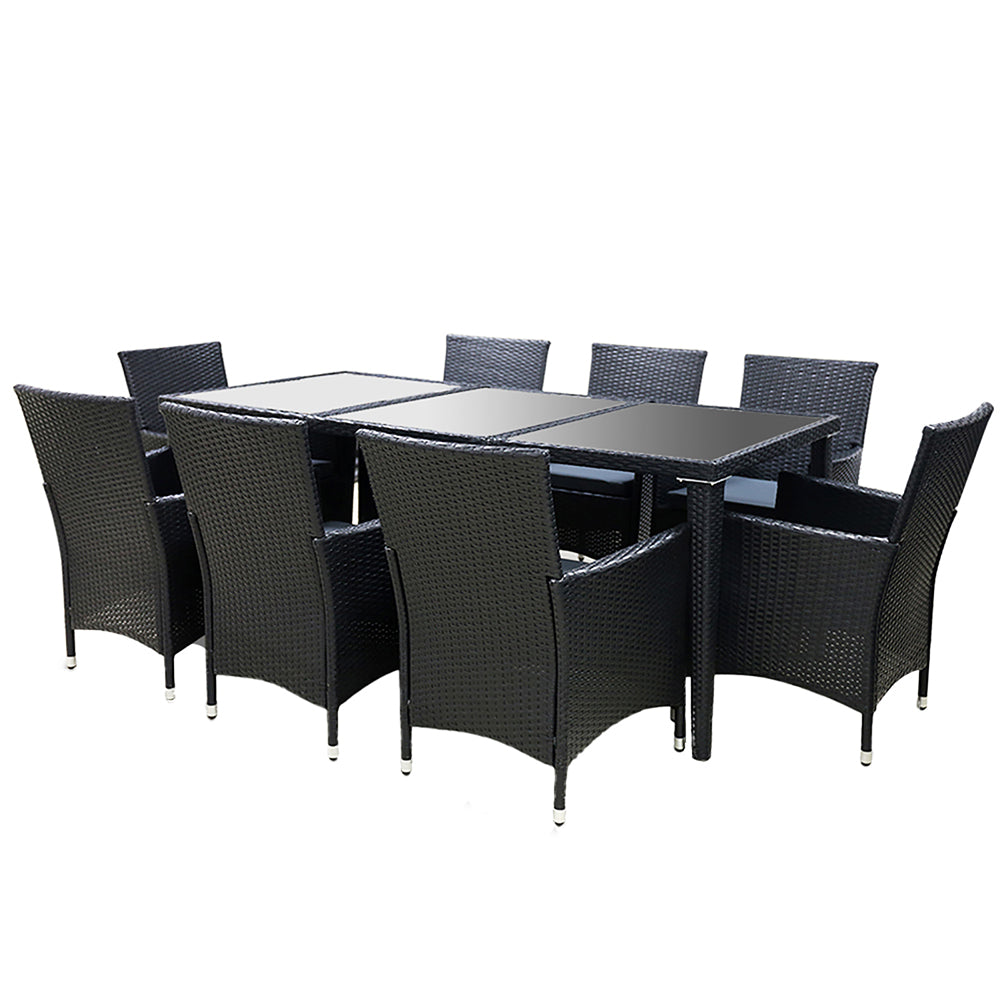 Gardeon 9 Piece Outdoor Dining Set - Black-Furniture &gt; Outdoor-PEROZ Accessories