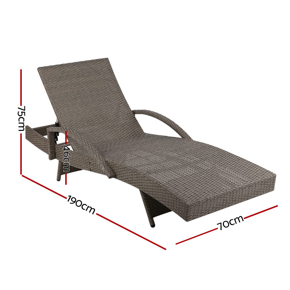 Gardeon Set of 2 Outdoor Sun Lounge Chair with Cushion- Grey-Furniture &gt; Outdoor-PEROZ Accessories