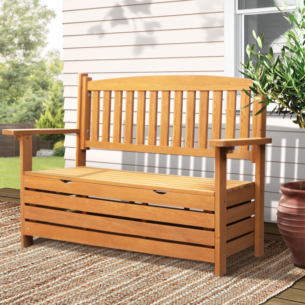 Gardeon Outdoor Storage Bench Box Wooden Garden Chair 2 Seat Timber Furniture-Furniture &gt; Outdoor-PEROZ Accessories