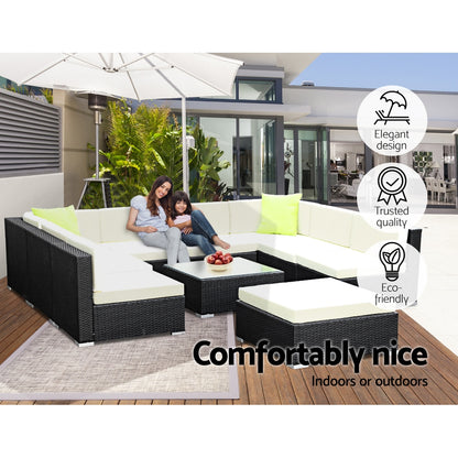 Gardeon 10PC Sofa Set with Storage Cover Outdoor Furniture Wicker-Furniture &gt; Outdoor-PEROZ Accessories