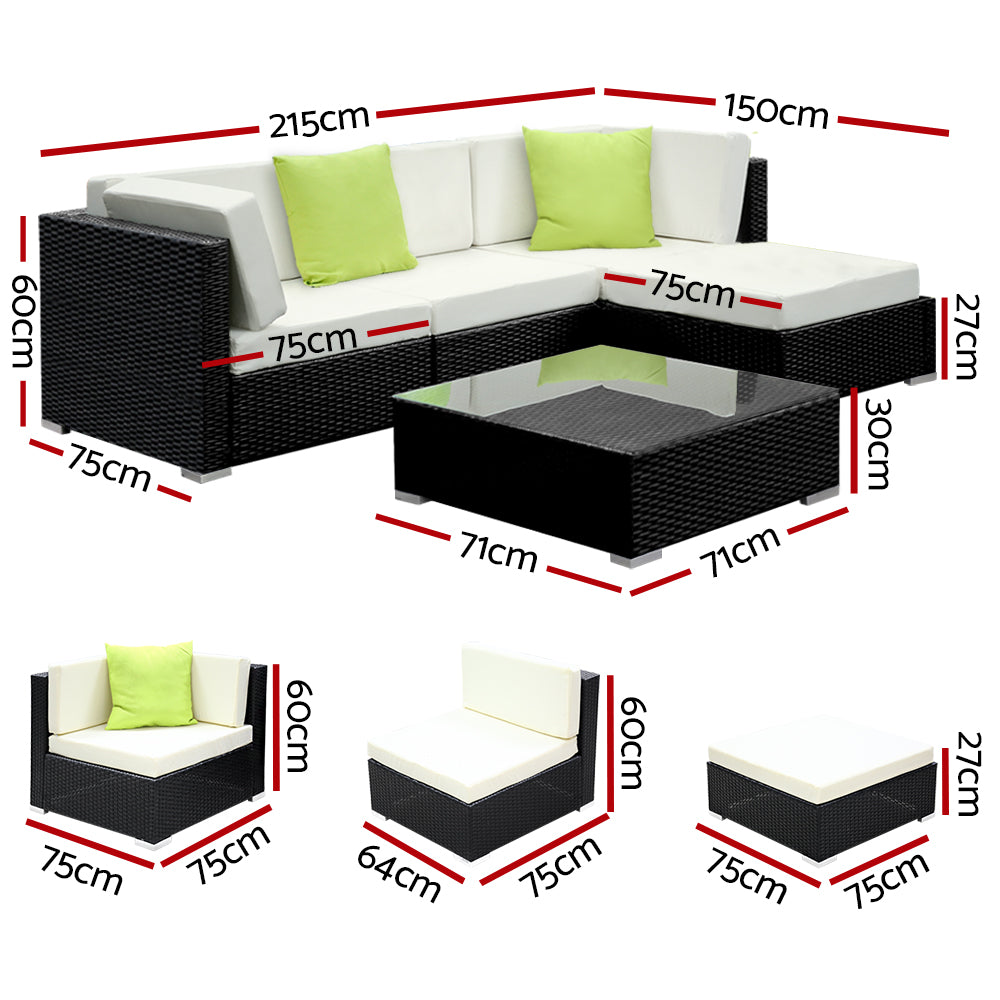 Gardeon 5PC Sofa Set with Storage Cover Outdoor Furniture Wicker-Furniture &gt; Outdoor-PEROZ Accessories