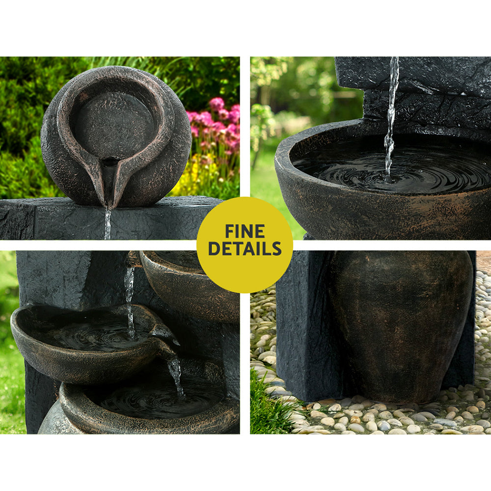 Gardeon Solar Water Fountain Features Outdoor 5 Tiered Cascading Bird Bath-Home &amp; Garden &gt; Fountains-PEROZ Accessories