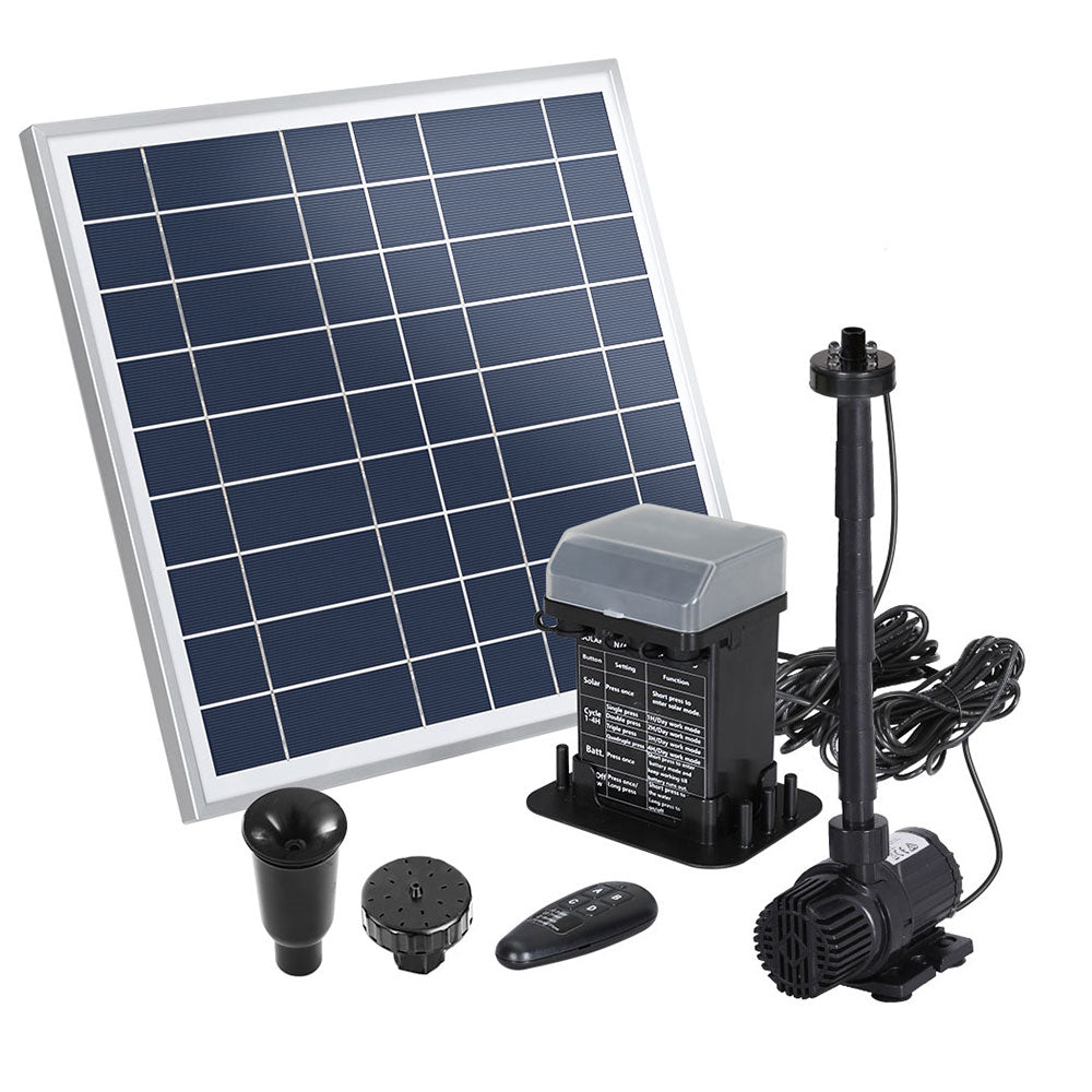 Gardeon Solar Pond Pump with Battery Kit LED Lights 9.8FT-Home &amp; Garden &gt; Fountains-PEROZ Accessories