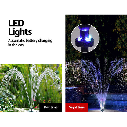 Gardeon Solar Pond Pump with Battery Kit LED Lights 9.8FT-Home &amp; Garden &gt; Fountains-PEROZ Accessories