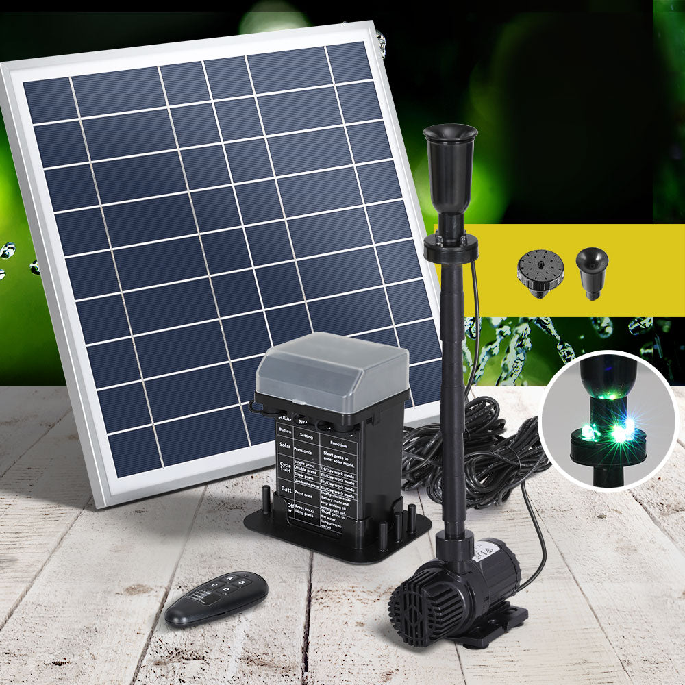 Gardeon Solar Pond Pump with Battery Kit LED Lights 9.8FT-Home &amp; Garden &gt; Fountains-PEROZ Accessories