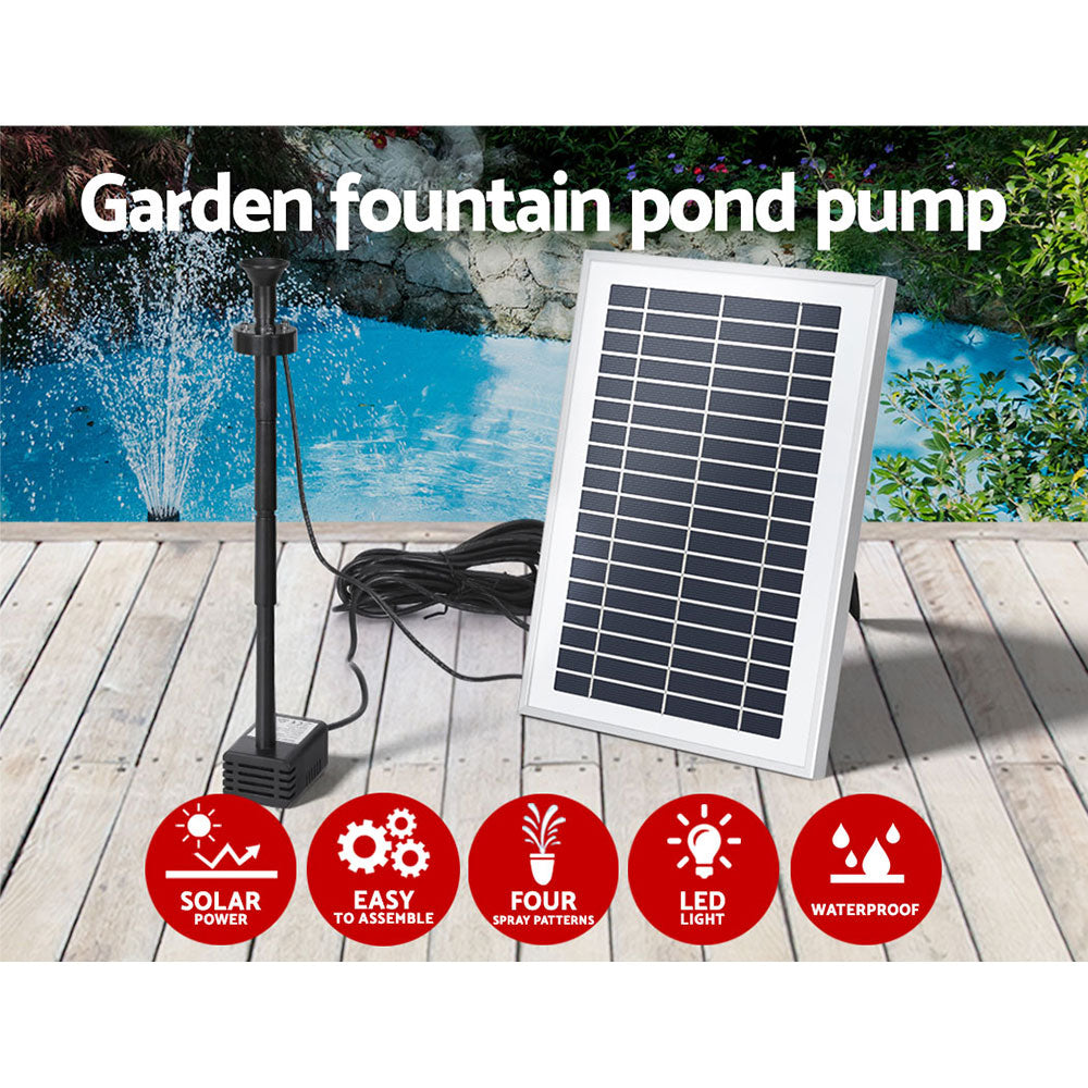 Gardeon Solar Pond Pump with Battery LED Lights 4.4FT-Home &amp; Garden &gt; Fountains-PEROZ Accessories