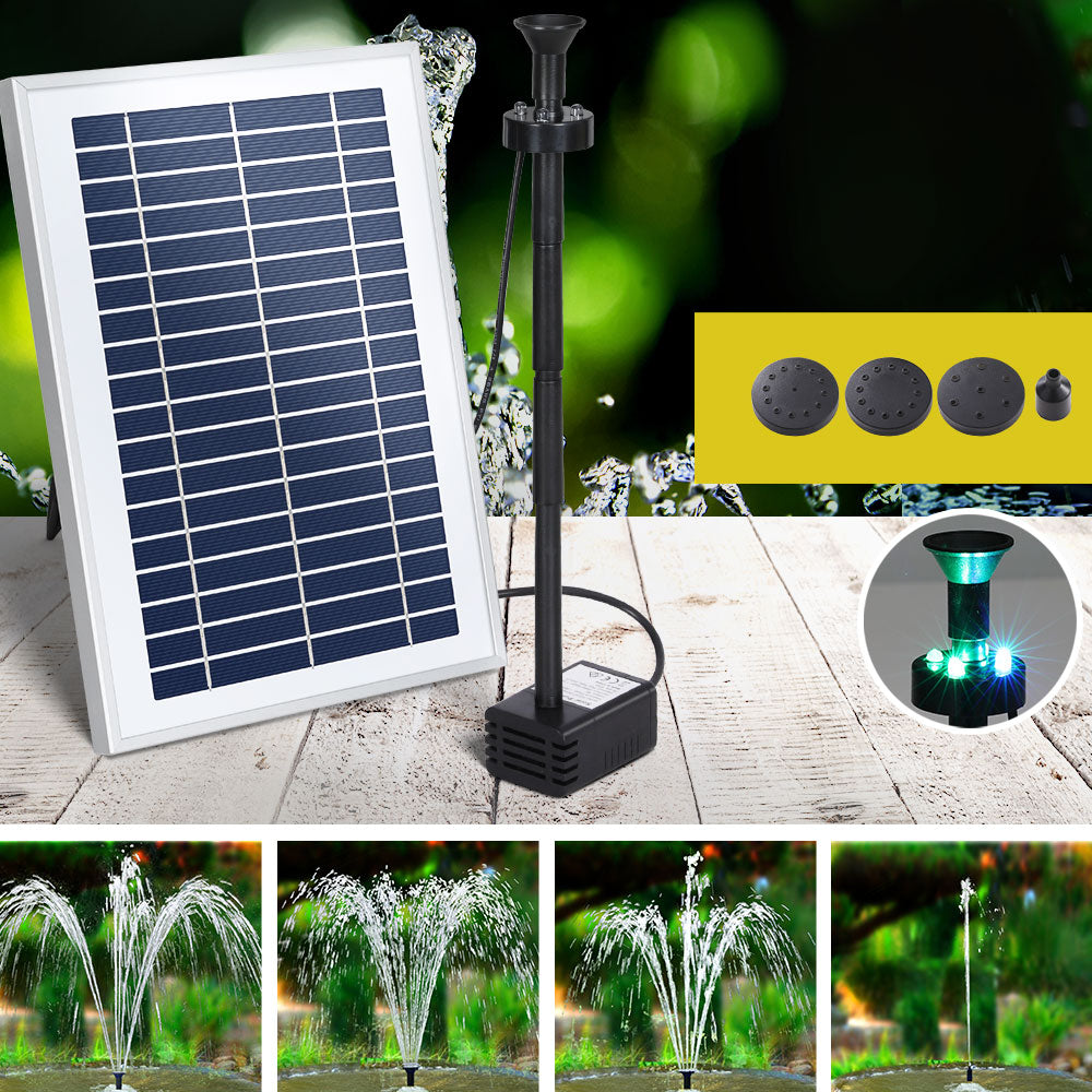 Gardeon Solar Pond Pump with Battery LED Lights 4.4FT-Home &amp; Garden &gt; Fountains-PEROZ Accessories