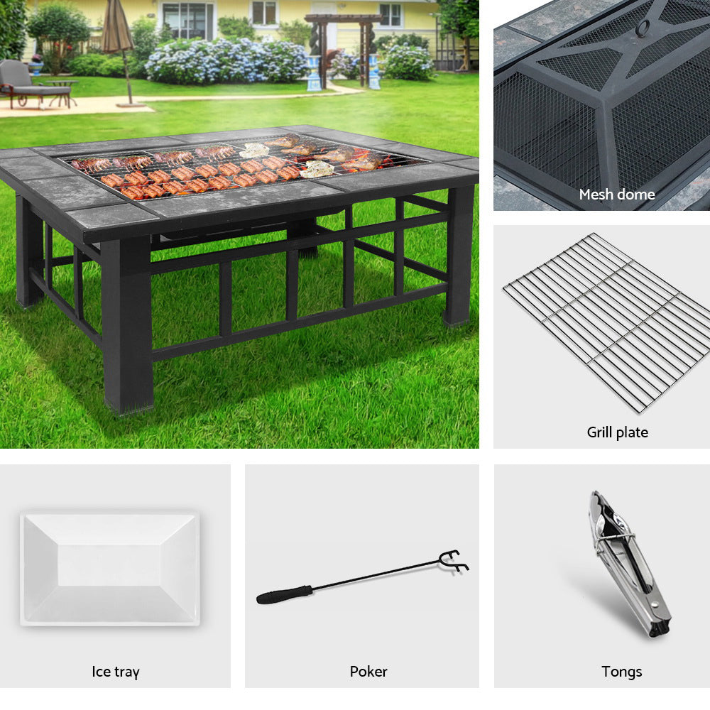 Fire Pit BBQ Grill Stove Table Ice Pits Patio Fireplace Heater 3 IN 1-Home &amp; Garden &gt; Firepits-PEROZ Accessories