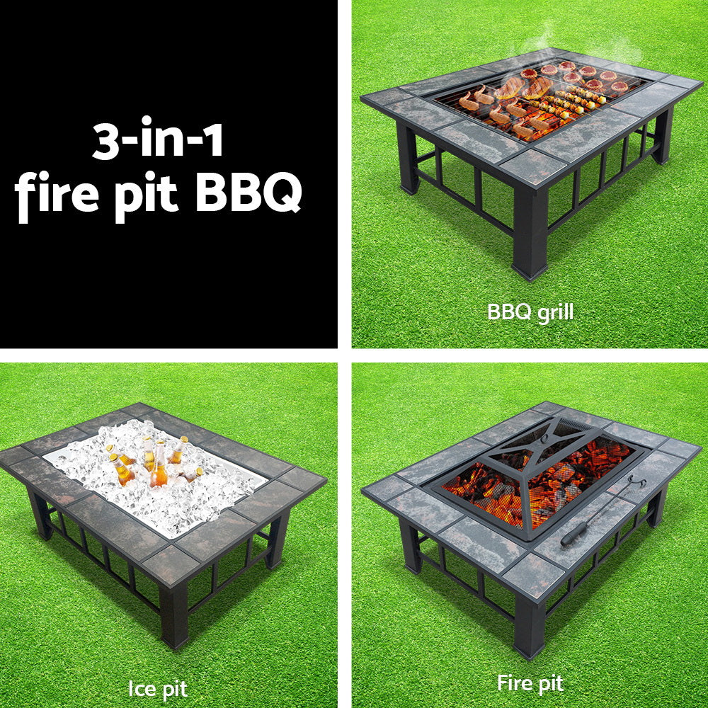 Fire Pit BBQ Grill Stove Table Ice Pits Patio Fireplace Heater 3 IN 1-Home &amp; Garden &gt; Firepits-PEROZ Accessories