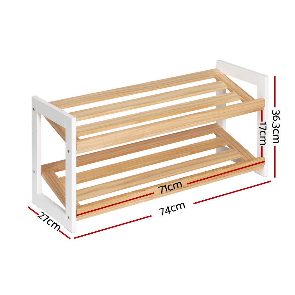 Artiss Shoe Rack Wooden Storage 2 Tier Tilted Shelves Stand Organizer Kara-Home &amp; Garden &gt; Storage-PEROZ Accessories