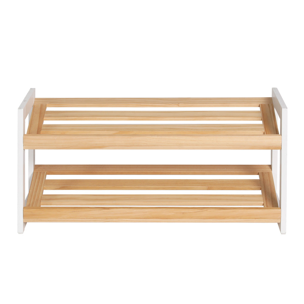 Artiss Shoe Rack Wooden Storage 2 Tier Tilted Shelves Stand Organizer Kara-Home &amp; Garden &gt; Storage-PEROZ Accessories