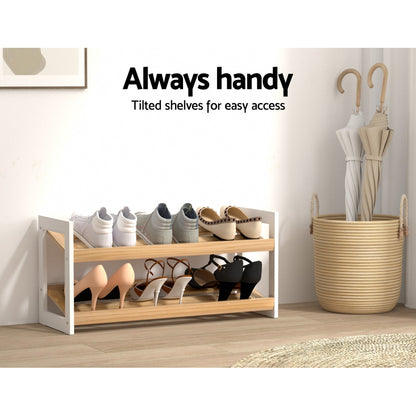 Artiss Shoe Rack Wooden Storage 2 Tier Tilted Shelves Stand Organizer Kara-Home &amp; Garden &gt; Storage-PEROZ Accessories